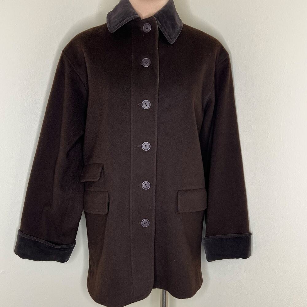 Vintage Steve by Searle Wool Coat 4 Womens Brown Velour Trim Collared Winter 90s